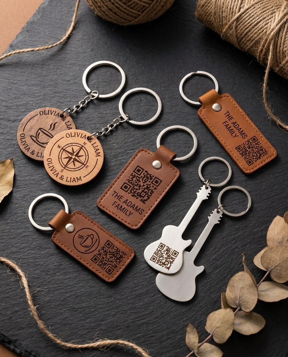 Llaveros grabados laser personalizados formas variadas