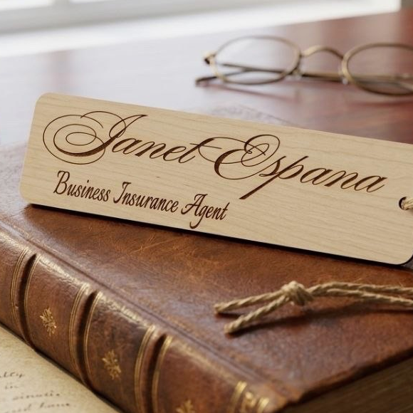 Laser engraved wood bookmark Janet Espana Business Insurance Agent