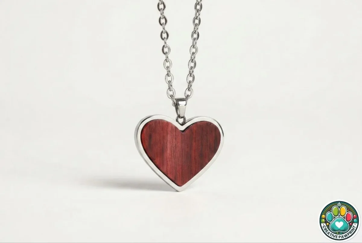 Corazon presentacion #1 Heart-Shaped Wood Pendant Necklace with Stainless Steel Frame