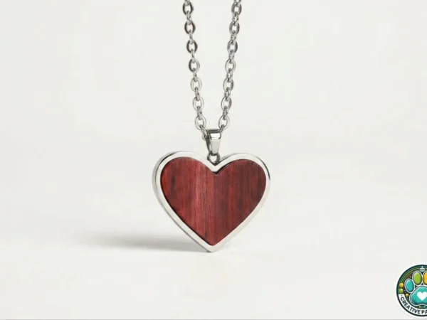 Heart-Shaped Wood Pendant Necklace with Stainless Steel Frame