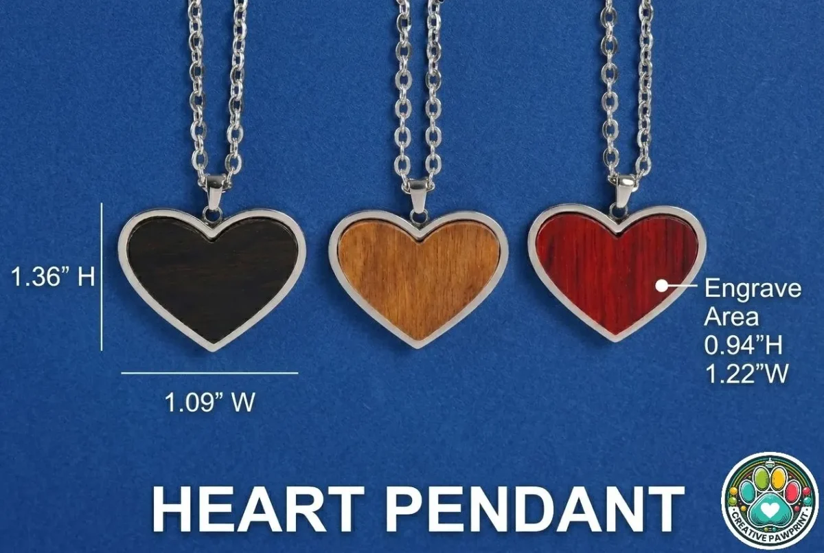 corazon medidas Heart-Shaped Wood Pendant Necklace with Stainless Steel Frame